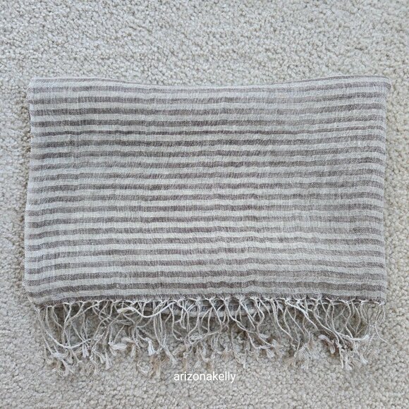 Linen Scarf Tan & Brown Stripe - Picture 7 of 7